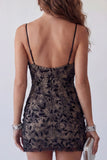 Black Cowl Neck Beaded Bodycon Mini Cocktail Dress