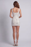 Sparkly White Bodycon Wide Straps Beaded Mini Cocktail Dress