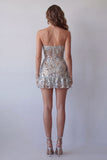Strapless Dusty Sage Sequins Bodycon Cocktail Dress with Ruffles