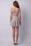 Grey Sequins Square Neck A Line Short Cocktail Dress