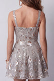 Grey Sequins Square Neck A Line Short Cocktail Dress