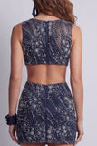 Navy Bodycon Sequins Boat Neck Cut Out Short Cocktail Dress