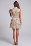 Champagne A Line Keyhole Beaded Short Cocktail Dress with Bow
