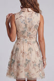 Champagne A Line Keyhole Beaded Short Cocktail Dress with Bow