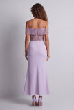 Off The Shoulder Light Purple Mermaid Sheer Maxi Dress with Sequins