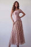 One Shoulder Light Purple A Line Long Evening Dress with Sequins