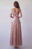 One Shoulder Light Purple A Line Long Evening Dress with Sequins