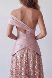One Shoulder Light Purple A Line Long Evening Dress with Sequins