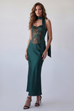 Dark Green Mermaid Spaghetti Straps Maxi Dress with a Neck Scarf