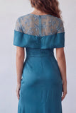 Peacock Blue Mermaid Satin Long Evening Dress with Slit