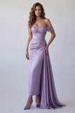 Light Purple Off The Shoulder Sheath Maxi Dress