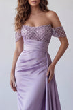 Light Purple Off The Shoulder Sheath Maxi Dress