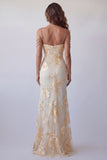 Light Yellow Mermaid Embroidered Floral Dress with Slit