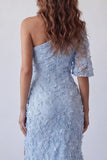 One Shoulder Sky Blue Mermaid Maxi Dress with Slit