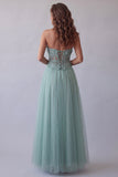 Sweetheart Green Corset A Line Maxi Dress with Lace Up Back