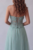 Sweetheart Green Corset A Line Maxi Dress with Lace Up Back