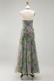 Halter Dusty Sage Chiffon A-Line Long Floral Dress with 3D Flower