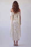 Off the Shoulder Champagne Sheath Printed Maxi Dress