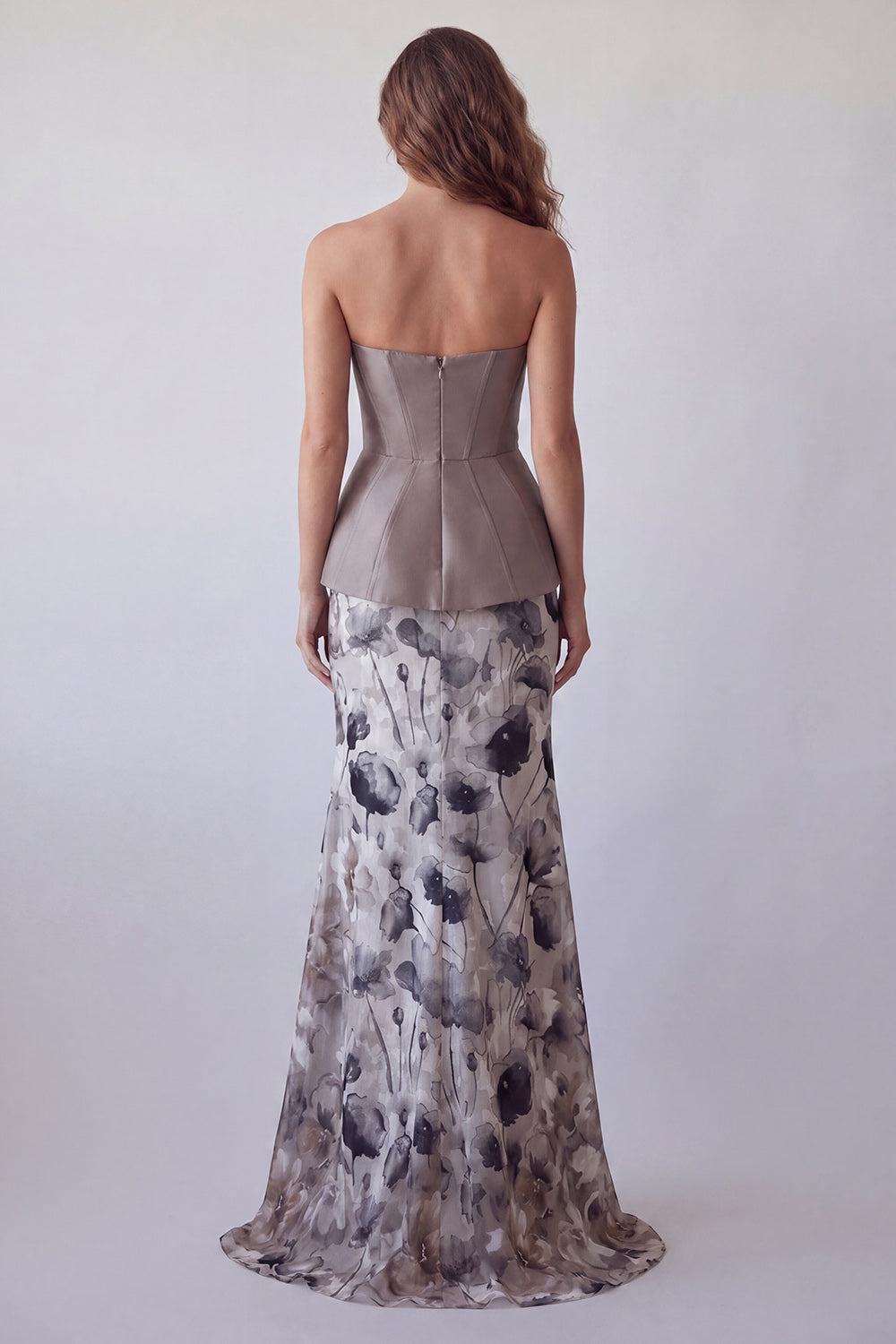 Strapless Mermaid Vintage Mauve Chiffon Floral Long Evening Dress