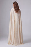 Champagne Mermaid Keyhole Printed Long Evening Dress with Cape