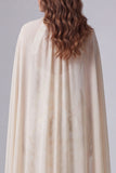 Champagne Mermaid Keyhole Printed Long Evening Dress with Cape