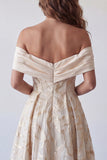 Champagne Off the Shoulder Printed A-Line Maxi Dress