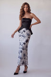 Black Strapless Sheath Printed Floral Dress