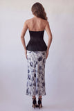 Black Strapless Sheath Printed Floral Dress