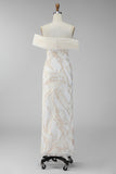 Champagne Off the Shoulder Sheath Printed Maxi Dress