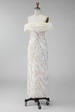 Champagne Off the Shoulder Sheath Printed Maxi Dress