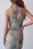 Halter Dusty Sage Mermaid Chiffon Maxi Floral Dress