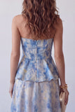 Strapless A-Line Dusty Blue Chiffon Floral Dress