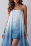 Strapless Lake Blue Chiffon Bodycon Printed Mini Dress