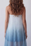 Strapless Lake Blue Chiffon Bodycon Printed Mini Dress