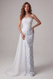 Strapless Light Blue Sheath Pleated Long Floral Dress