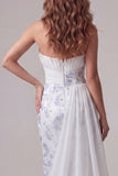 Strapless Light Blue Sheath Pleated Long Floral Dress
