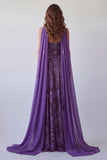 Strapless Purple A-Line Long Evening Dress with a Neck Scarf
