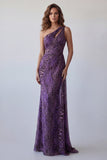 Purple One Shoulder Mermaid Long Evening Dress with
