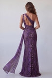 Purple One Shoulder Mermaid Long Evening Dress with