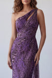 Purple One Shoulder Mermaid Long Evening Dress with