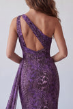 Purple One Shoulder Mermaid Long Evening Dress with