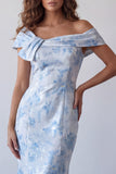 Mermaid Off the Shoulder Sky Blue Long Floral Dress