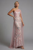 Sparkly Pink Mermaid Sequin Long Mother of the Bride Dress with Side Cape