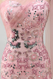 Sparkly Pink Mermaid Sequin Long Mother of the Bride Dress with Side Cape