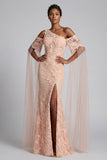 Mermaid Peach Appliqued Long Mother of the Bride Dress with Slit