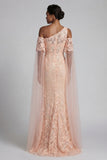 Mermaid Peach Appliqued Long Mother of the Bride Dress with Slit