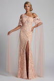 Mermaid Peach Appliqued Long Mother of the Bride Dress with Slit