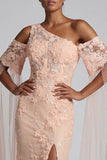 Mermaid Peach Appliqued Long Mother of the Bride Dress with Slit