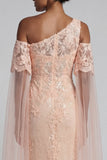 Mermaid Peach Appliqued Long Mother of the Bride Dress with Slit