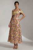 Yellow Sequin Off the Shoulder A Line Long Mother of the Bride Dress